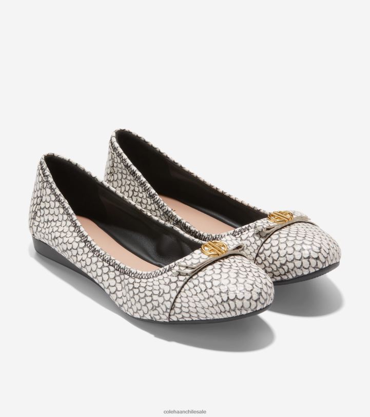 Cole Haan ballet arco tova estampado de serpiente redondo en blanco y negro B8D8B131 mujer calzado